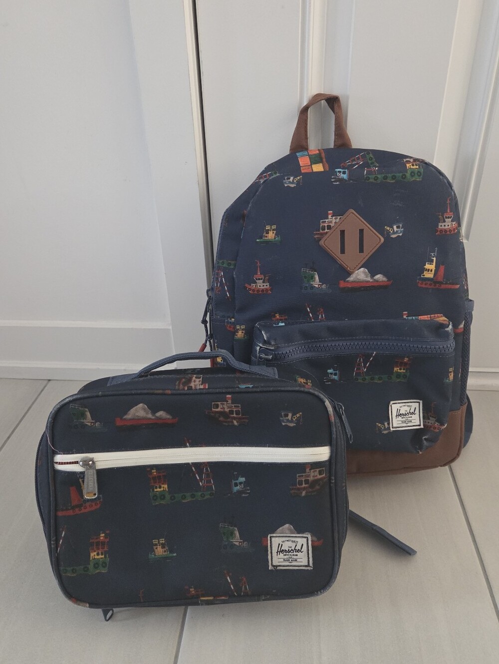 Herschel Supply Company Navy Tugboat Pattern Backpack and Lunch Box